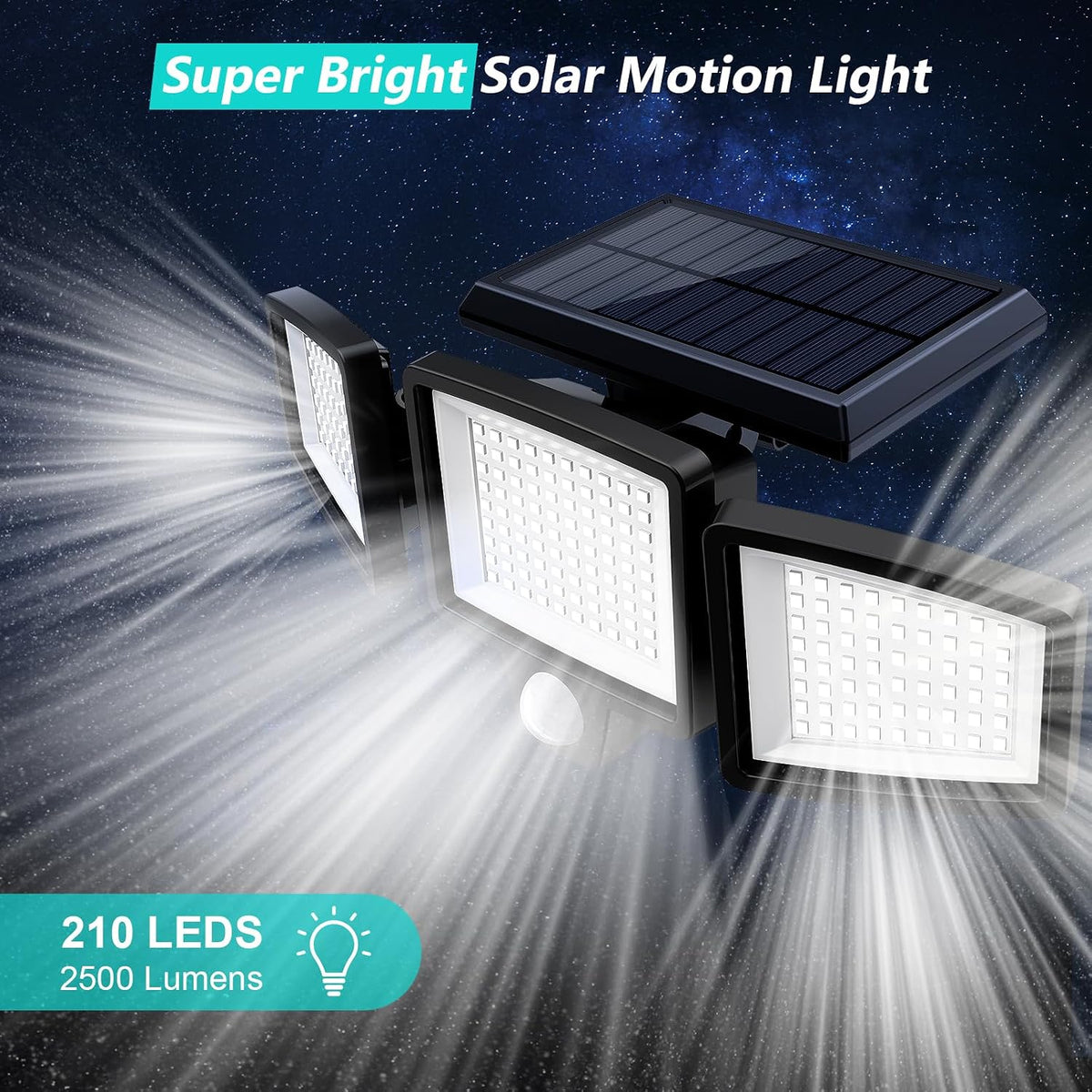 Ultra-Bright 2500LM 210-LED Solar Outdoor Motion Sensor Flood Lights